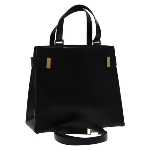 GUCCI Hand Bag Leather 2way Black Gold Auth - Picture 1 of 16